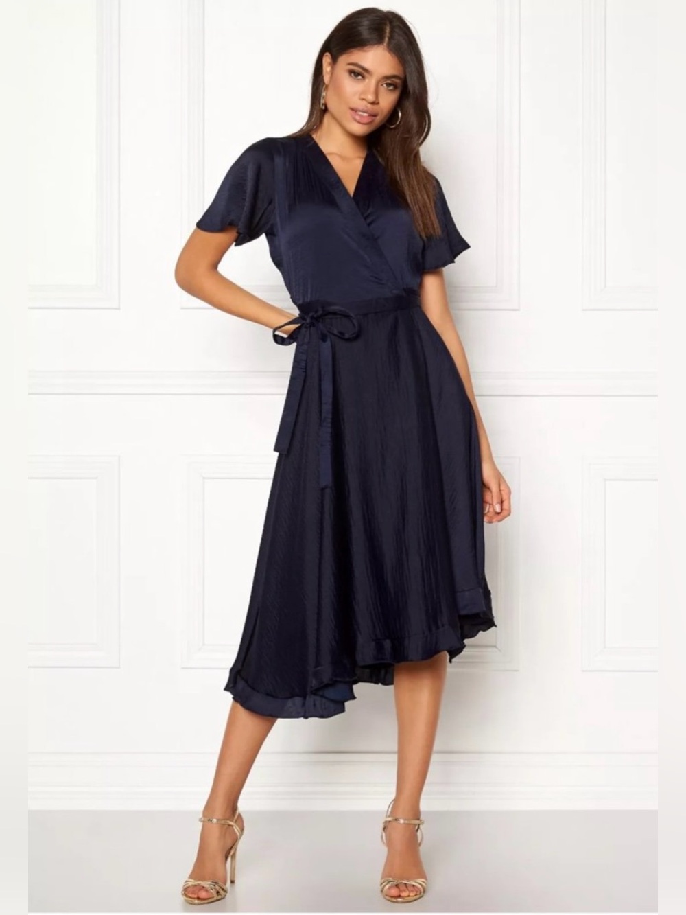 Vero Moda Alanna Wrap Dress Midi Length Navy Blue Color Size Small